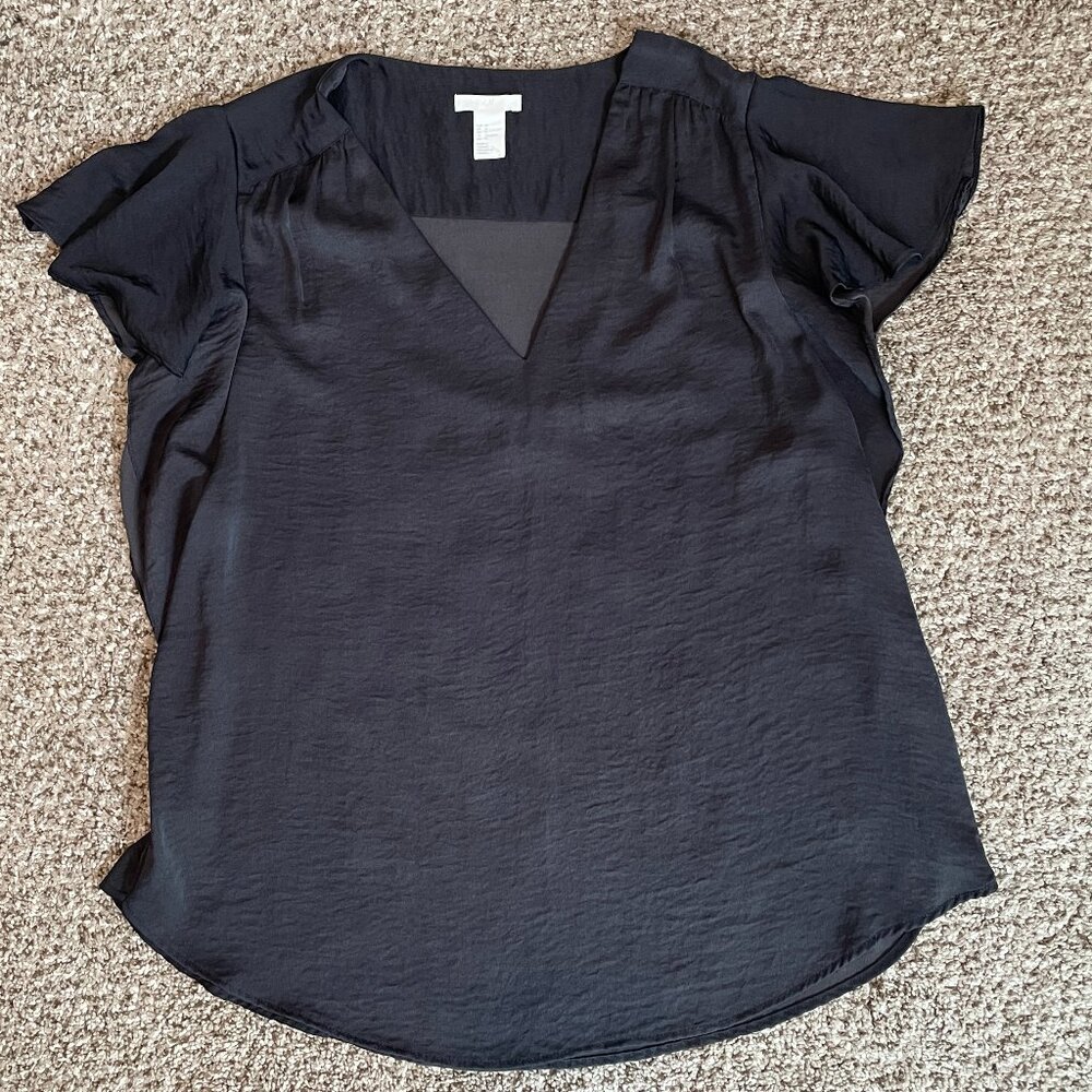Size 14 H&M black flutter sleeve top - Picture 3 of 8